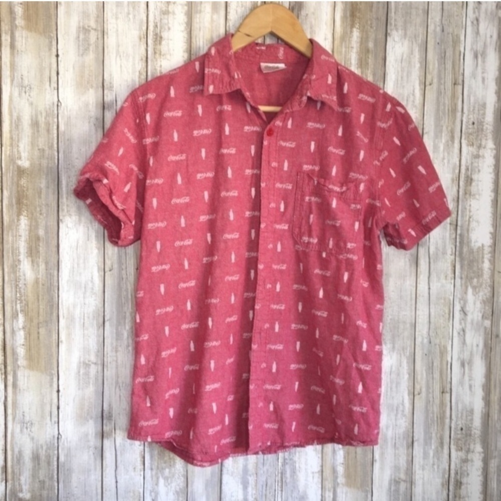 Coca Cola Red Logo Printed Button Down - Picture 1 of 4